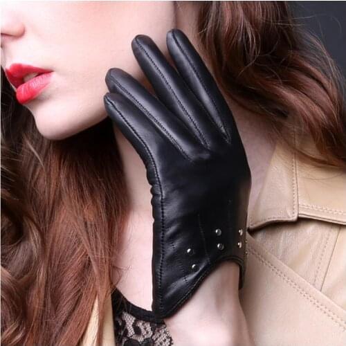 2021 Genuine Leather Gloves for Women Black Sheepskin Finger Gloves Winter Autumn Fashion Gloves New Arrival