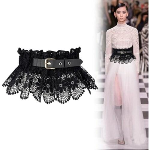 2020 New Fashion Spring Autumn Belt Elegant Women Black/White Lace Peplum Belt Wide Bukle Waistband Women Sexy Waist Skirt