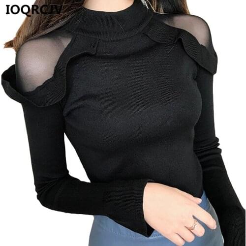 Women Casual Sweater 2019 Autumn Winter Pullovers Long Sleeve Lace Sexy Bottoming Sweater Female Slim Soft Jumper Pull Femme 179