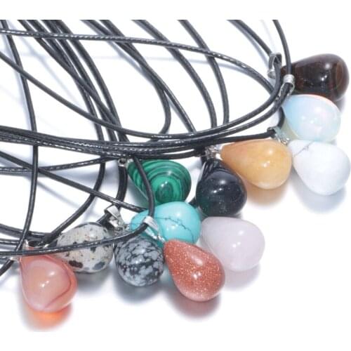 12 Multi Color Fashion Charms Natural Stone Water Drop Shape Pendant Necklace Jewelry DZ0122