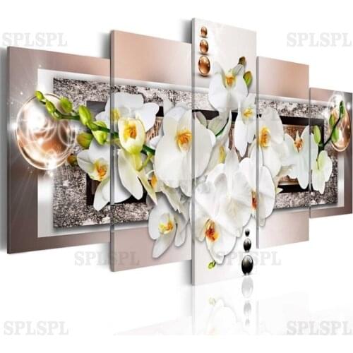 5 Pieces Orchids Flower Wall Painting Green / Pink / Purple Blossom Poster Modern Canvas Art Print for Bedroom Home Decor