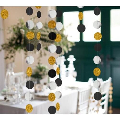 5pcs 4M Glitter Round Disc Sequins Colored Flag Garland Hanging Ornaments For Wedding Party Arch Home Garden Hotal Decorative