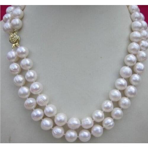 Free shipping noble jewelry 2 row 8-9 MM NATURAL WHITE SOUTH SEA PEARL NECKLACE 18 - 19 INCH DIY women hot sale jewelry
