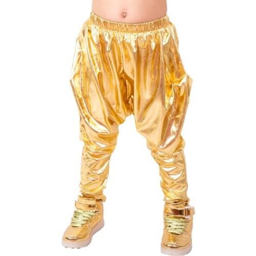 New Fashion personality Gold big crotch trousers stage performance costumes Street wear harem hip hop dance skinny pants