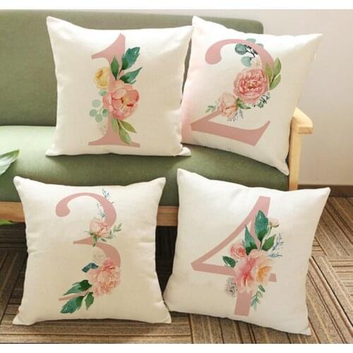 Lucky Number Flower Printed Pillow Case Home Decorative Pillowcases Pink Number Sofa Cushion Case office simple decorat Cojines