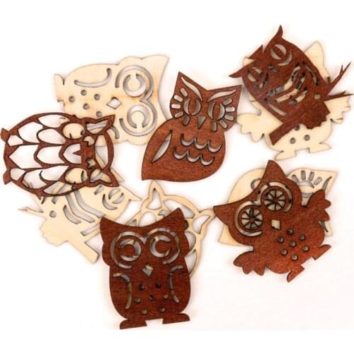 Cute Owl Pattern Wooden Scrapbooking Paitning Collection Craft Handmade DIY Accessory Home Decoration DIY 38-45mm 10pcs MZ209