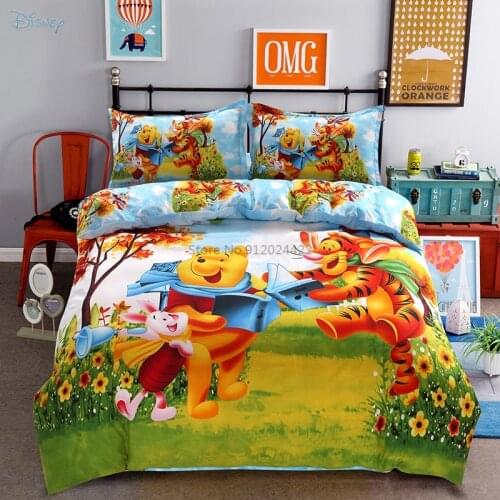 Disney Winnie The Pooh Bedding Set Children Cartoon Duvet Cover Bed Sheet Pillowcases 4pcs Bedclothes Full Queen Size Bed Sets