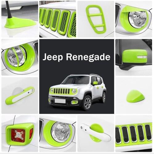 For Jeep Renegade Green Exterior Modification Middle Net Frame Headlight Ring Door Headlamps Decoration Automotive Accessories