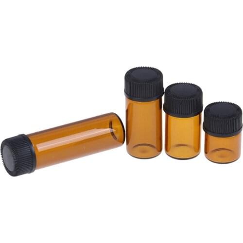 1pc 1 /2/3/5ml Amber Mini Refillable Bottle Glass Reagents Essential Oil Sample Bottle Brown Glass Vials With Cap
