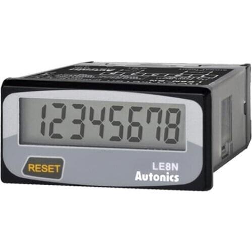 LE8N-BF Hour Meter, 8 digits LCD, 1/32 DIN, Built-in Battery power, Selectable front reset key, Voltage Inhibit Input