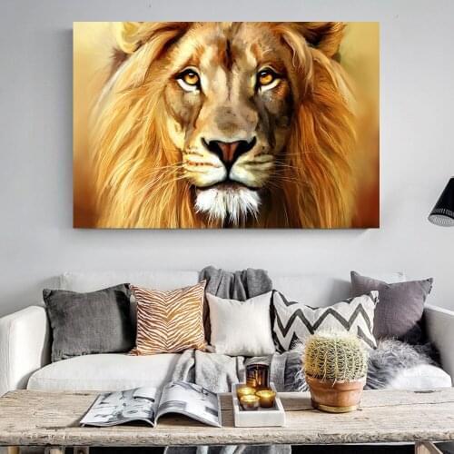 Gold Afrian Lion Wild Animals Canvas Art Painting Scandinavian Posters and Prints Cuadros Wall Art Pictures For Living Room