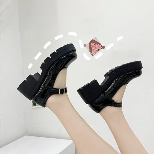 Japanese Anime Lolita Leather Shoe For Woman Girls Black Gothic Mary Jane Shoes JK Style High Heels