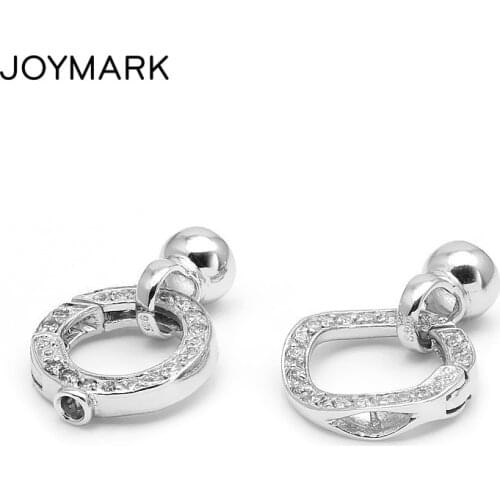 JOYMARK Round White Rhodium Plated 925 Sterling Silver With Zircon Stone Necklace And Bracelet Connector Clasps SC-CZ005