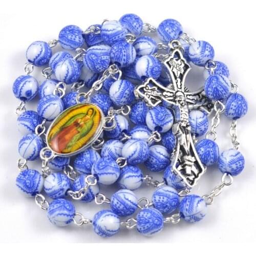 Fashion our lady of Guadalupe acrylic bead religious rosary necklace 12 colors