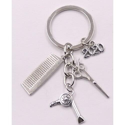 Fashion Alloy Trinkets Wash And Blow Hairdresser Stylist Hair Dryer Comb Scissors Charm Pendant Key Ring Suitable Festival Gifts