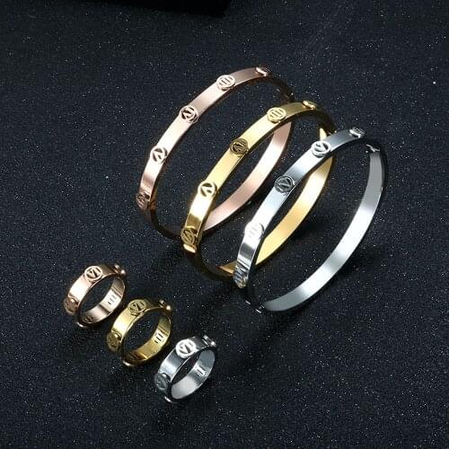 Fashion Jewelry Set Bracelets For Men Women Three-dimensional Roman Numerals Finger Rings Bangle Stainless Steel Accessories