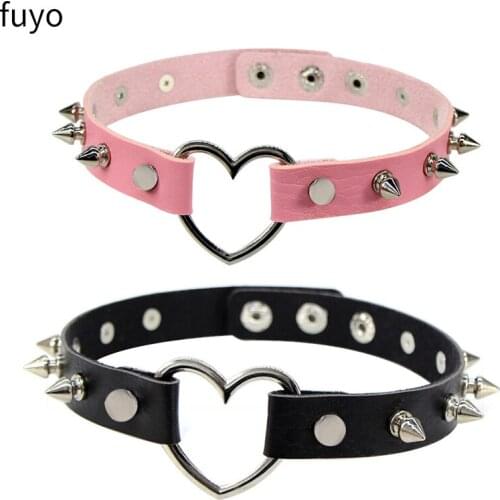 New Spike Rivet Gothic Pink Black Punk Rock Sexy Gothic Collar Chokers Women Men Steampunk Leather Heart Punk Choker Necklace