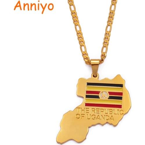 Anniyo the Republic of Uganda Map Pendant Necklace Gold Color Jewelry Uganda National Flag #003210
