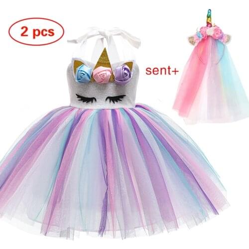 2021 New Kids Unicorn Dress For Girls Ball Gown Little Girl Princess Dresses Elegant Party Costumes Children Clothing 1-8 Years
