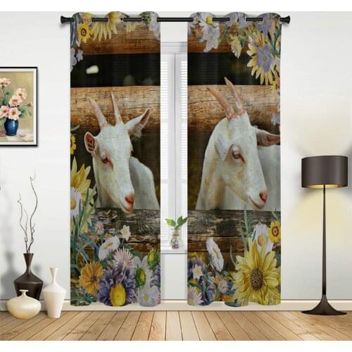 Sunflower Farm Goat Curtains for Bedroom Kids Room Living Room Window Curtain Luxury Curtains for Kitchen
