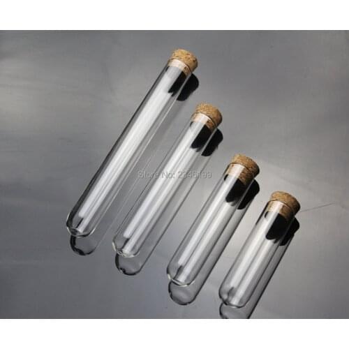 30pcs 25*100 25*120 25*150 25*200 Transparent Empty Glass Bottle Test Tube With Cork Stopper Round Bottom School Chemistry Lab