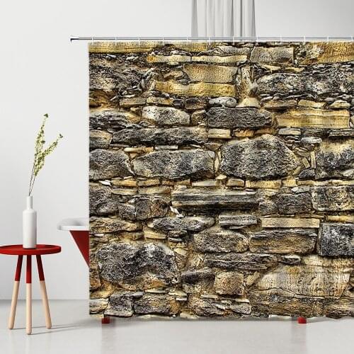 Retro Shower Curtain Rock Brick Wall Cobblestone 3D Printing Bathtub Screen Background Decoration Bathroom Curtains With Hooks