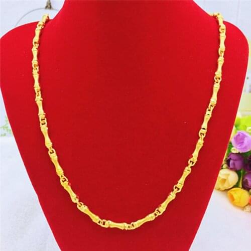 Luxury Sand Gold Men Necklace Wedding Annivesary Jewelry Yellow Gold Color Bamboo Chain Necklace 50cm Fine Jewelry Gifts Male
