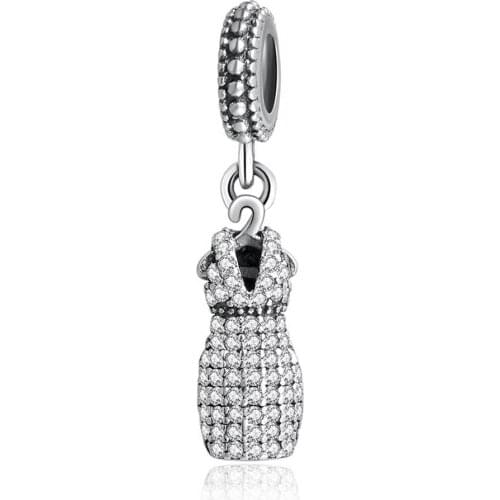 S925 Silver Pendant DIY Jewelry Dazzling Dress Dangle Charm fit Lady Bracelet Bangle Clear CZ