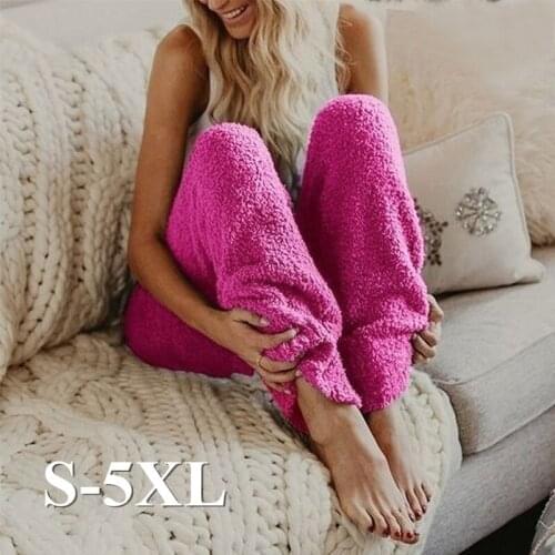 Winter Autumn Warm Furry Pants Women Thicken Home Sleep Trousers Female Plush Sweatpant Casual Loose Pajama Plus Size S-5XL 2020