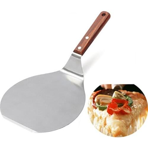 Stainless steel large beech wood handle round spatula steak grill plate cake mobile spatula pizza spatula
