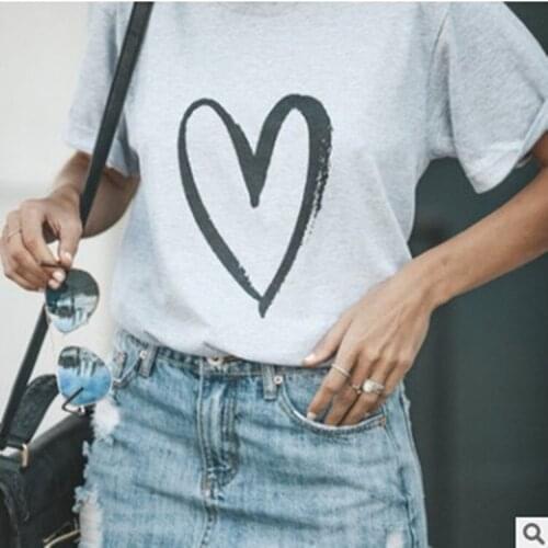 Style women t-shirts tee top womens love heart print classics comfort elegance fashion female tshirt t tops fashion tee shirt