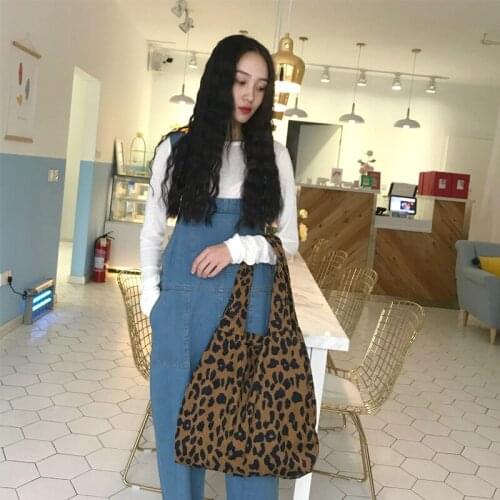 Women Casual Shopping Bag Fashion Zipper Corduroy Handbag for Girl 2020 Leopard Print Large Eco Reusable Shopper Bag