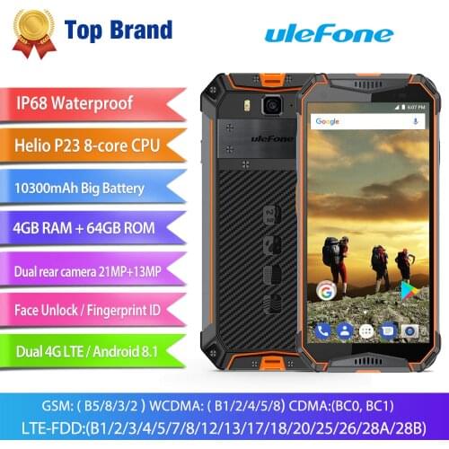 Ulefone Armor 3 4G IP68 Waterproof Mobile Phone Android 8.1 4GB+64GB Octa Core MT6763T NFC Face ID Global Version Cell Phone
