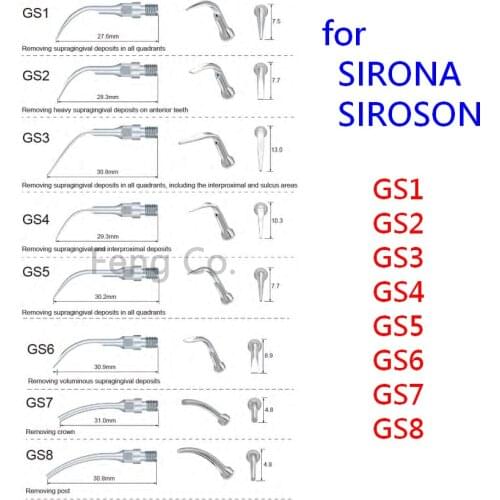 GS1 GS2 GS3 GS4 GS5 GS6 GS7 GS8 Ultrasonic Scaler Tips For SIRONA Handpiece Endo Perio Dental Scaling Dentist Teeth Whitening
