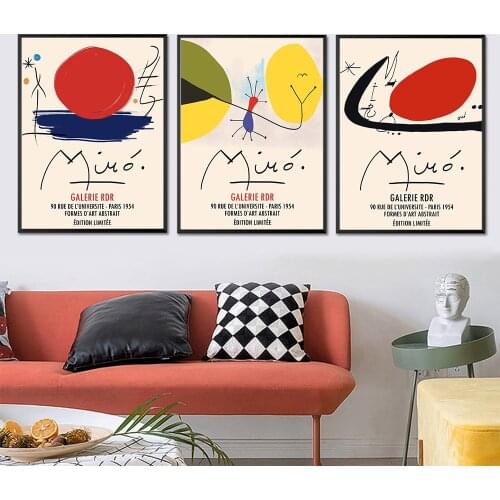 Joan Miro Exhibition Vintage Art Poster Abstract The Red Sun Canvas Painting Picture Mid Century Modern Prints Home Wall Decor