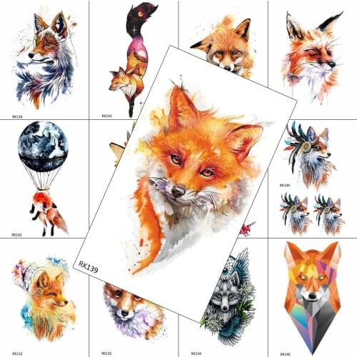 3D Watercolor Fox Temporary Tattoos Animal Sticker Fake Body Art Wasit Minimalist Tatoos For Men Waterproof Dreamcatcher Tattoo