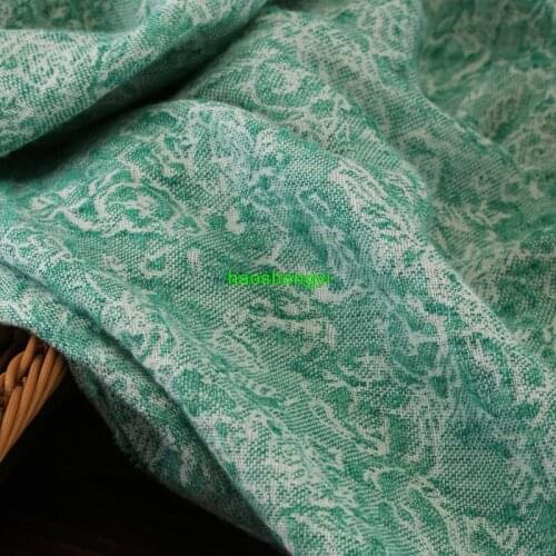 High-quality double-layer linen cotton jacquard green clothing fabric, original dresses and robe clothing fabrics