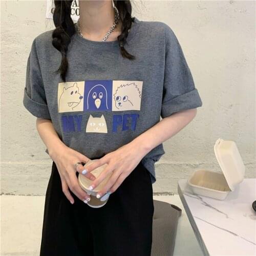 Cartoon Printed Women Summer T-shirt Fashion Short Sleeve Pure Cotton Women Tops Graphic Tees Women Round-neck Top Harajuku 2021