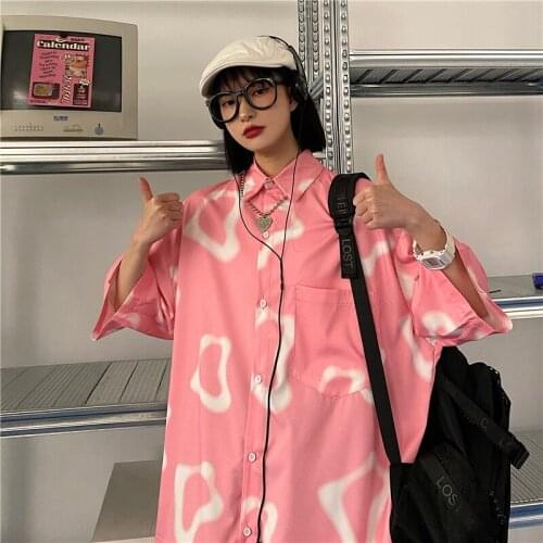 Women Shirt Loose Short-sleeved Shirt Retro Blouse Summer Sunscreen Niche Tie Dye Love Male Harajuku All Match Shirt New