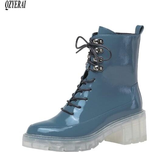 QZYERAI New winter 100% genuine leather Women boots Fashion boots motorcycle lace-up Female boots Martin boots warm Women shoes
