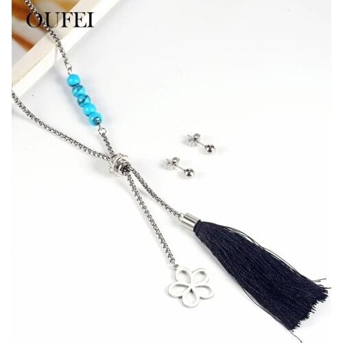 OUFEI Stainless Steel Jewelry Woman Vogue 2019 Ethnic Necklace Earrings Set Jewelry Accessories Gifts For Women Bohemia