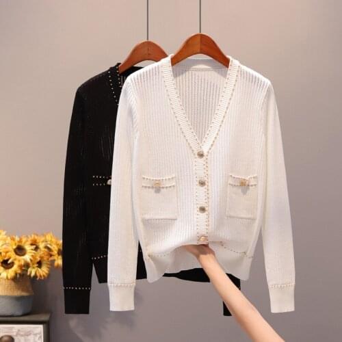 2020 New Knit Cardigan Women Vintage Hollowed Short Sweater Coat Autumn Spring Chic Office Lady Slim Fit Patchwork Jackets