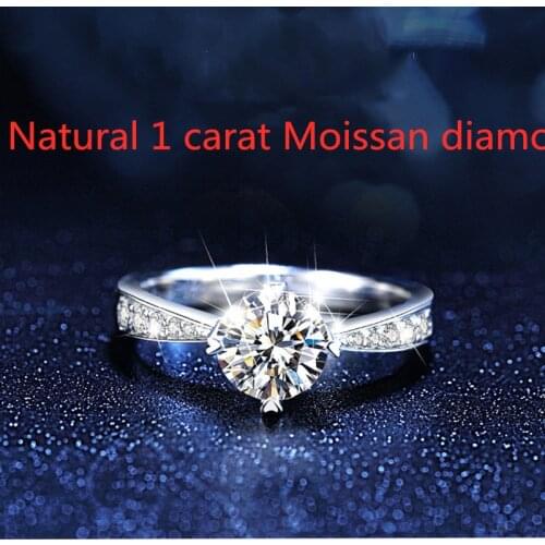 1 Carat Natural Moissan Diamond D Color Heart-Shaped Four-Claw 925 Sterling Silver Inlaid Ring