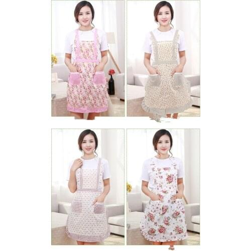 1PC Lady Restaurant Home Kitchen Apron with Pocket Pastoral Korean Princess Floral Double Layer Thick Waterproof Apron ND 005