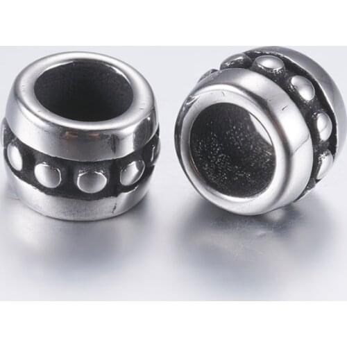 10pcs 304 Stainless Steel European Large Hole Barrel Beads for jewelry making supplies,7x5mm, Hole: 4mm F60