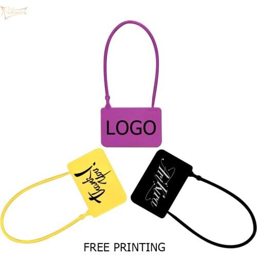 100 Custom Clothing Tags Personalized Logo One-time Plastic Security Seals Garment Apparel Bag Customizable Hang Labels Purple