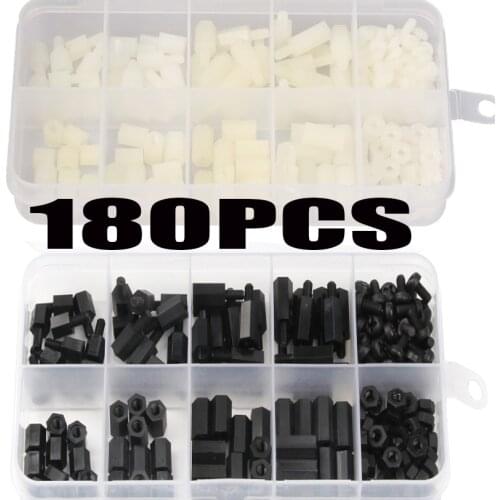 180Pcs/lot M3 Female Male White&Black Hex Nylon Standoff Spacer Column For PCB Motherboard Fixed Plastic Spacing Screws Set