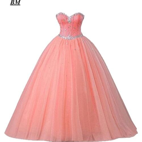 2019 Newest Red Tulle Quinceanera Dresses Ball Gown Beading Sweet 16 Dresses Formal Prom Party Gown Vestido De 15 Anos BM69