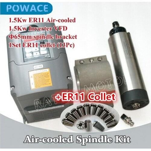 1.5KW ER11 Air Cooled Spindle Motot 220V CNC Milling& 1.5KW Inverter VFD 220V& 65mm Fixing Fixture& ER11 Collet