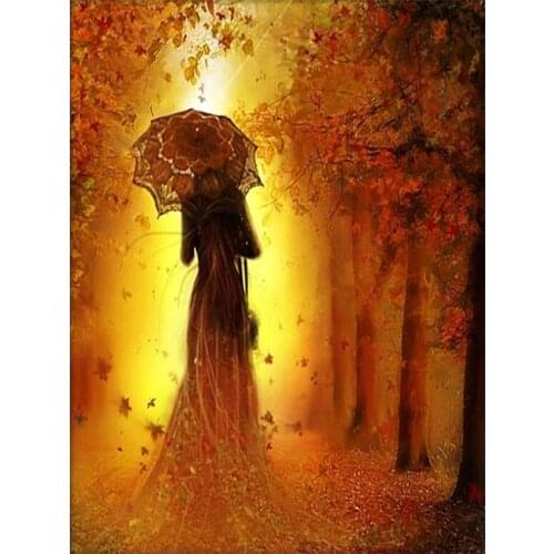 5D DIY Diamond Painting Woman Shadow Umbrella Crystal Diamond Painting Cross Stitch Maple Leaf Needlework Home Decorative